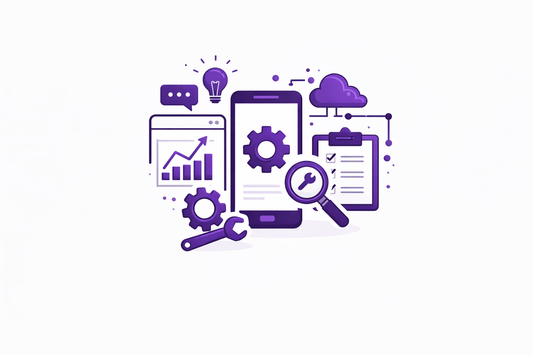 Smartphone and gears icon indicating mobile app development and management